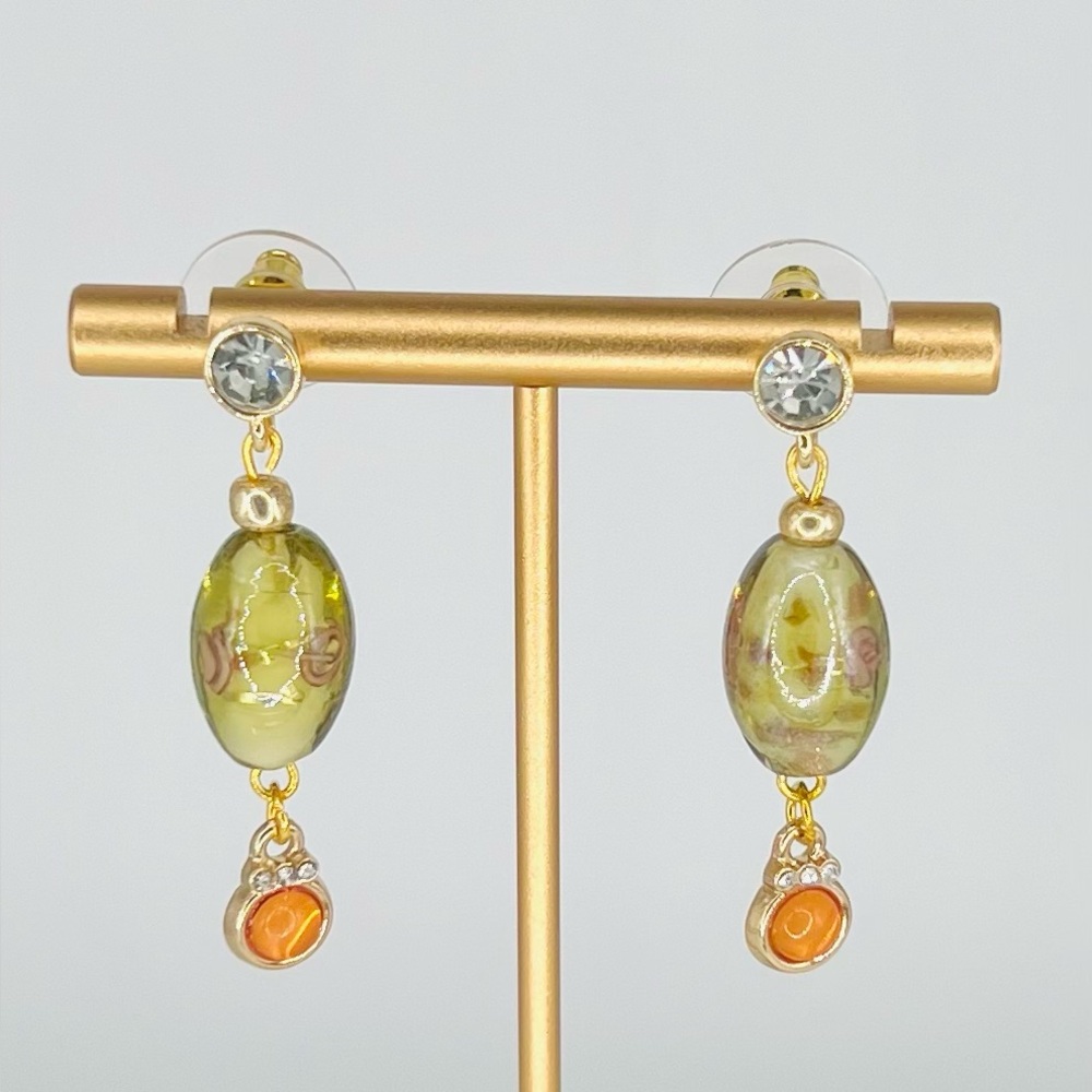 Murano Glass Bead Earrings with Tangerine Bead and Crystal Ear Post